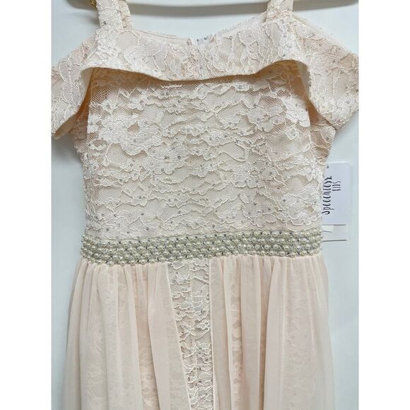 Speechless Kids Pale Blush Romper with Pearl Waistband and Mesh Train Size 14 - Picture 2 of 6